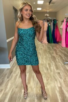 Sparkly Green Backless Spaghetti Straps Tight Short Homecoming Dress Homecoming Dresses Green, Tight Homecoming Dress, Backless Homecoming Dresses, Homecoming Dresses Sparkly, Homecoming Dress Short, Sequin Dress Short, Green Homecoming Dresses, Dress Display, Homecoming Outfits