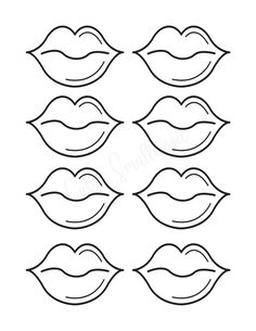 six lips drawn in black and white on a white background