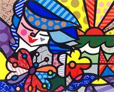 an abstract painting with many colors and shapes