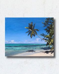 a painting of palm trees on the beach