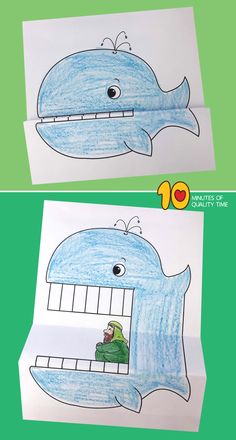 two pictures of the same whale with different colors and shapes, one is drawn on paper