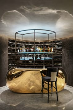 an elegant bar with gold and black accents