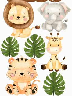 watercolor jungle animals clipart set