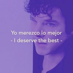 a man with long hair and blue eyes stares into the distance, in front of a purple background that says yo merezo lo mejo i deserve the best