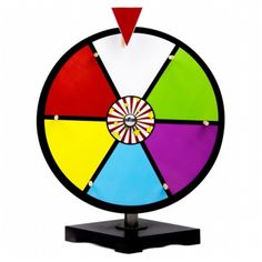 a colorful spinning wheel on a black stand