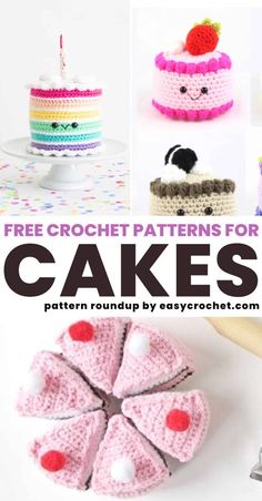 Crochet Cakes Free Pattern, How To Crochet A Birthday Cake, Birthday Cake Crochet Pattern, Amigurumi Cake Free Pattern, Cake Amigurumi Free Pattern, Free Crochet Cake Patterns, Easy Crochet Food Patterns, Amigurumi Birthday Cake, Crochet Cake Slice Free Pattern