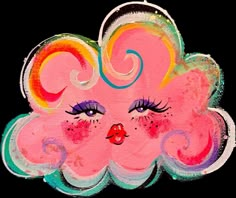 a drawing of a pink cloud with colorful hair