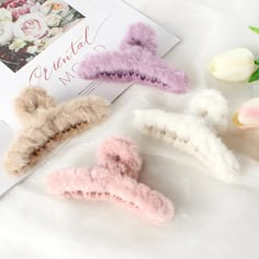 PRICES MAY VARY. STRONG GRIP FUZZY HAIR CLIPS: Plush clips are made of faux fur and high-quality plastic material and strong grip, can firmly clip hair, will not slip. SUPER CUTE FURRY CLAW CLIPS: Furry hair clips come in 4 versatile colors: white, dark pink, purple, and brown. There're pretty muted colors in the pack, looking cute & fuzzy, and adding a pop of color to hairs. FLUFFY HAIR CLIPS FOR THICK HAIR: Fit for all types of hair, like long hair. Comfortble and easy to use. The flush fur, m Cute Claw Clips, Shortish Hair, Preppy Accessories, Half Bun, School Bag Essentials, Hair Cute, Hair Accessories Clips, Fluffy Hair, Claw Clips