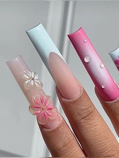 Nails With Flower Design, Different Nail Designs, Simple Acrylic Nails