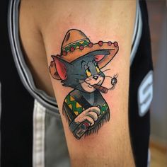 Tom And Jerry Tattoo Ideas, Tom And Jerry Tattoo, Daniel Tattoo, Pair Tattoos, Jerry Tattoo, Sunflower Tattoo Sleeve, Famous Tattoo Artists, Cartoon Character Tattoos