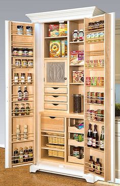 an open pantry with lots of food in it