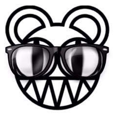 a black and white photo of glasses with a bear's face in the background