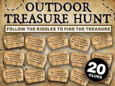 an old poster with the words outdoor treasure hunt on it