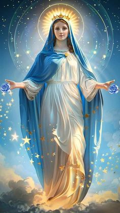 the immaculate mary with stars in her hands