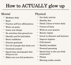 Glowing up doesn't only mean enhancing your physical appearance, its the act of enhancing one's physical and mental well-being to achieve a positive transformation towards a more confident and self-assured version of oneself. How To Change Your Physical Appearance, Glow Up Physically And Mentally, How To Develop Self Confidence, Physically Glow Up, Physical And Mental Glow Up, Confidence Glow Up, High Value Mindset, How To Improve Appearance, Physical Glow Up Tips