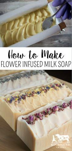 how to make flower infused milk soap with flowers on the bottom and in the middle