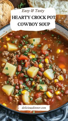 hearty crock pot cowboy soup with potatoes and corn