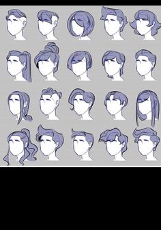 an animation character's head with different hair styles