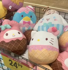 hello kitty stuffed animals in a basket for sale