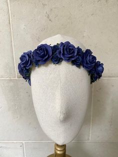 Flower Girl Flower Crown, Navy Blue Roses, Yellow Flower Crown, Flower Crown Flower Girl, Mauve Roses, Flower Girl Flower, Blue Flower Crown, Dark Blue Wedding, Headpiece Flower