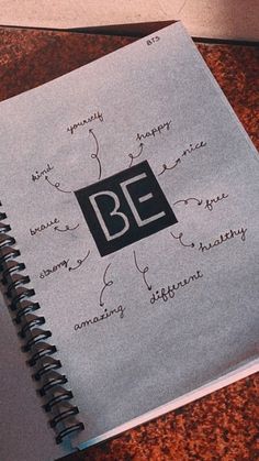 a notebook with the words be written on it