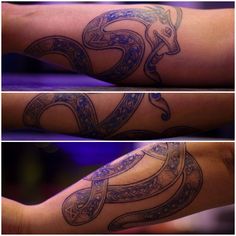 two pictures of different tattoos on the arm