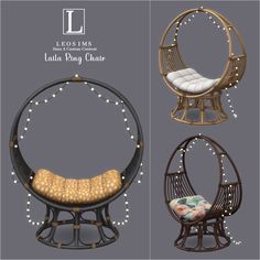 three different types of chairs with pearls on them and one is shaped like a hammock