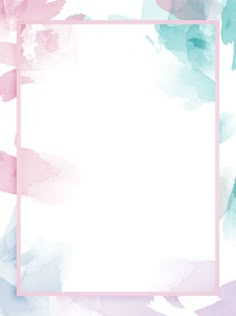 a pink and blue watercolor background with a square frame