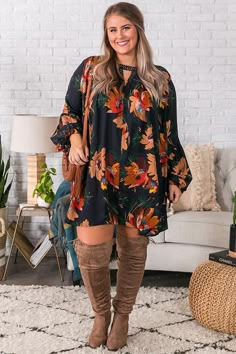 Plus Size Dresses To Wear With Boots, Over The Knee Boots With Dress Plus Size, Plus Size Dresses With Boots, Plus Size 26 Fashion For Women, Cute Clothes For Plus Size Women, Plus Size Fall Party Outfit, Plus Size Casual Party Outfit, Plus Size Fall Dresses With Boots, Xxxl Dress Plus Size