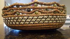 a close up of a basket on a table