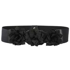 Brand New And Absolutely Gorgeous Black Faux Leather Wide Width Belt With A Stretchy Elastic Waistband, Double Snap Button Closure And Beautiful Textured Fabric Triple Flower Buckle Detail. Flower Detail Is 3"X10" Stretch: A: 26"-38" B: 32"-49" Fancy Black Women, Corporate Goth, Flower Belt, Flower Detail, Textured Fabric, Black Rose, Black Faux Leather, Belts For Women, Snap Button