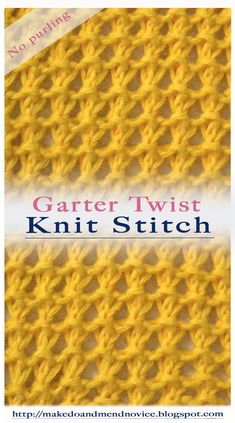 the knitting pattern for garter twist knit stitchs is shown in yellow and white