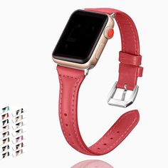 Apple Watch Series 6 5 4 Classic Slim Leather Band Ladies Watchbands – www.Nuroco.com Silver Apple Watch, New Apple Watch Bands, Apple Watch Case, Apple Watch Faces, Classic Leather