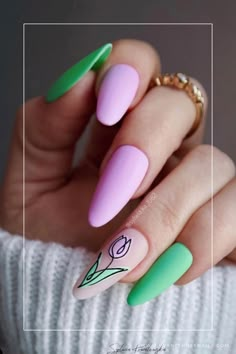 tulip nails designs Nail Design Floral, Plant Nails, Modern Nail Art, Unghie Nail Art, Pastel Nails Designs, Cute Spring Nails, Spring Nail Designs