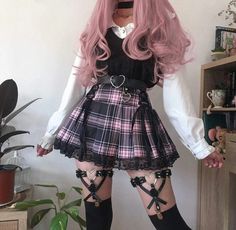 Catastrophe Pink Plaid Pleated Skirt (3 Colors) – DDLG World Pastel Alternative Outfits, Kawaii Goth Outfit Ideas, Kawaii Goth Accessories, Cutesy Goth Outfits, Pastel Egirl Fashion, Draculaura Outfit Ideas, Pastel Goth Accessories, Pastel Goth Outfits Kawaii, Draculaura Outfit Inspiration