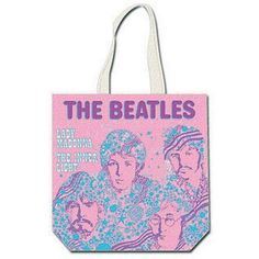 a pink bag with an image of the beatles on it's front and sides