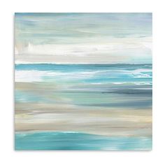 an abstract painting with blue and white colors on the ocean shore, in shades of gray