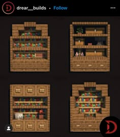 some screenshots of bookshelves and shelves in different positions on the wall