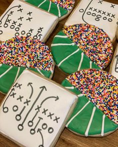 decorated cookies with numbers and designs on them