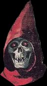 an image of a demon with a skull on it's face wearing a hood