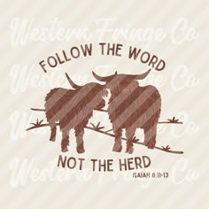 two woolen bulls with the words follow the word not the herd