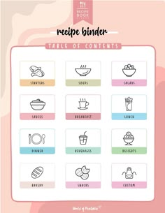 the recipe binder is filled with different types of dishes and ingredients to choose from