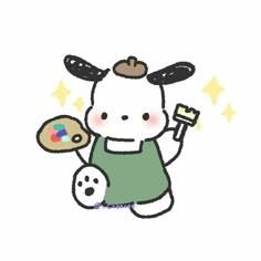 a drawing of a cartoon character holding a paintbrush and an acrylic palette