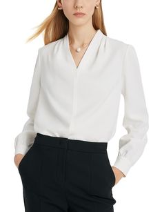 PRICES MAY VARY. FABRIC - Made of special polyester fabric, this office tops for women is lightweight and flowy to wear. The work blouses for women is easy to wash and dry, giving you a soft, comfortable feeling. This light weight long sleeve tops for women is both wrinkle and abrasion resistant, providing you with a high-quality dressing experience while also helping you save the hassle of pilling the shirt. FEATURES - Featuring a straight fit, this formal blouses for women is suitable for all White Shirt Design For Women, White Blouse Outfit Work, Formal White Shirt Women, Office Blouses For Women Work Outfits, Office Blouses For Women, White Shirt Fabric, Water Costume, Fashionable Workwear, Work Shirts For Women