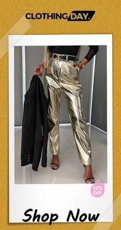 Fashionably Late Metallic Gold High Waist Pocket Pants Gold Party Bottoms With Pockets, Gold Bottoms With Pockets For Fall, Party Bottoms With Pockets For Fall, Bottoms With Pockets For Fall Parties, Trendy Pants With Belt Loops For Going Out, Fall Party Bottoms With Pockets, Trendy Gold Bottoms For Fall, Trendy Pants With Pockets For Night Out, Trendy Gold Wide Leg Pants