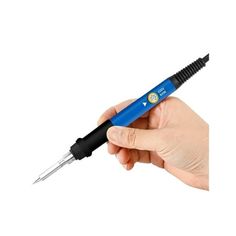 a hand holding a blue and black pen