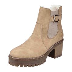 Rieker Y8554-60 for Women, Beige Rieker Y8554-60 Women's Boots - Beige Upgrade your footwear collection with the Rieker Y8554-60 boots. These stylish and durable boots are perfect for the autumn/winter season. Crafted from high-quality faux leather, these boots feature a comfortable textile lining and a sturdy TR sole. The slip-on design and 7cm heel height add both convenience and a touch of elegance to your outfits. Whether you're running errands or heading out with friends, these boots combin Boots Beige, Women's Slip On Shoes, Beige Heels, Shoe Brushes, Soft Shoes, Footwear Collection, Chelsea Boot, S N, Winter Season