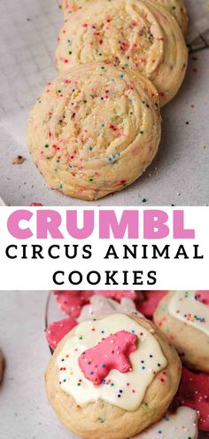 THE SOFTEST CRUMBL CIRCUS ANIMAL COOKIES Circus Animal Crumbl Cookie, Crumble Cookie Copycat Recipe Circus Animal, Frosted Circus Animal Cookies, Animal Cookies Recipe, Circus Cookies, Crumble Cookie Recipe, Circus Animal Cookie, Cracker Cookies, Cake Mug