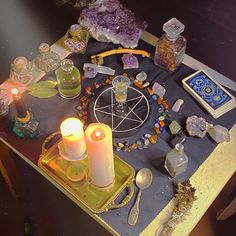 Clean Spiritual Aesthetic, Witchcore Room, Types Of Candles, Witch Room, Crystal Room, Crystal Vibes, Witches Altar, Crystal Aesthetic, Spiritual Crystals