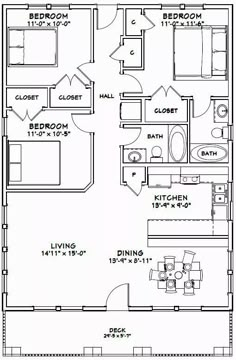 the floor plan for a two bedroom, one bathroom apartment with an attached living area